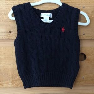 Polo Ralph Lauren sweater vest navy blue w/ red polo size 6 Months